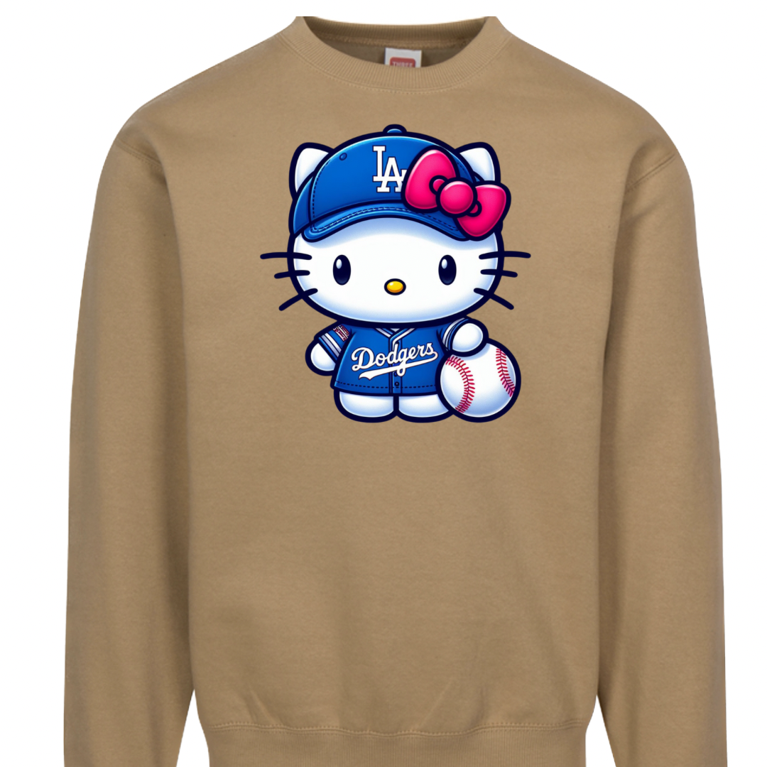 Cute Kitty Blue Fan Crewneck