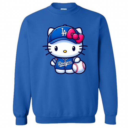 Cute Kitty Blue Fan Crewneck