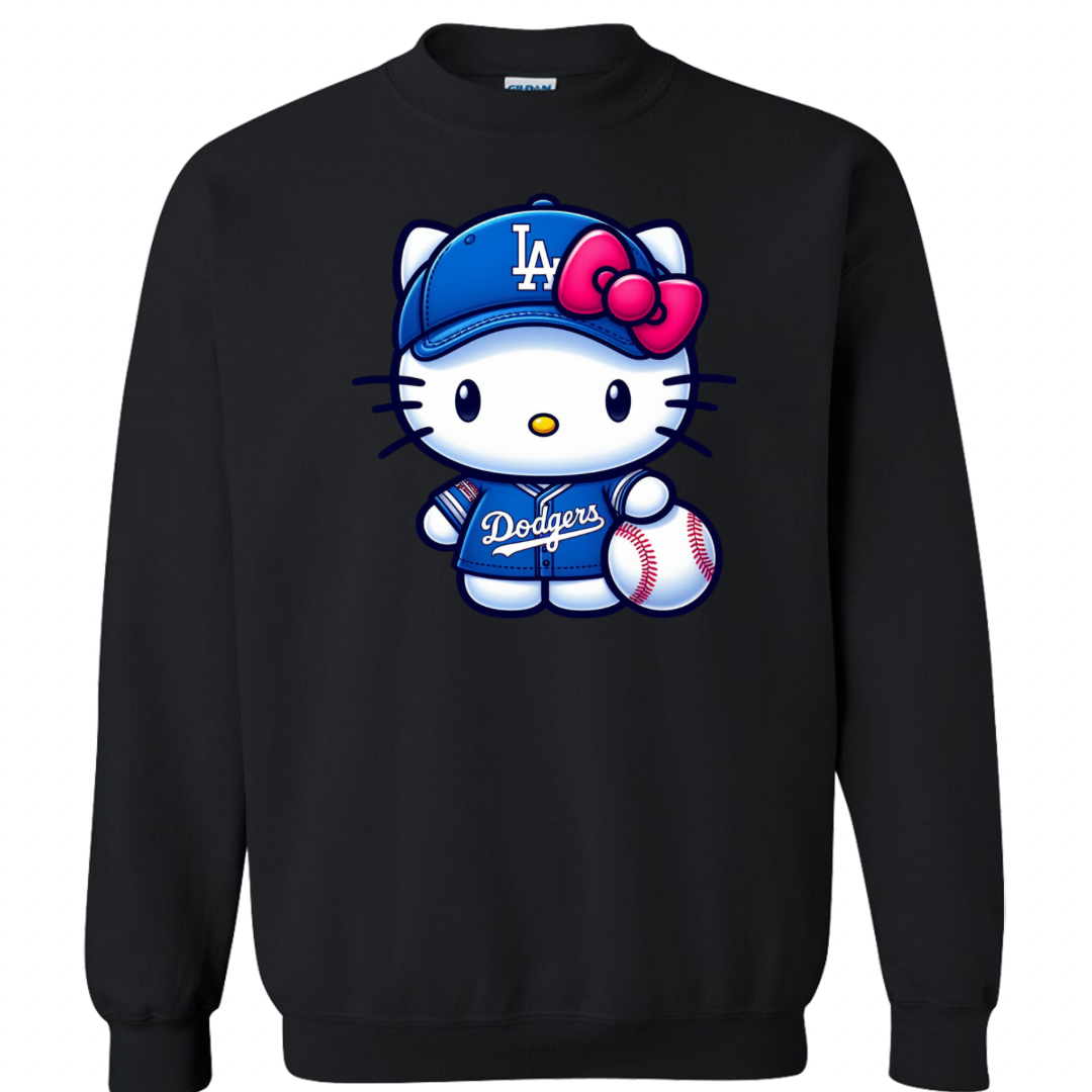 Cute Kitty Blue Fan Crewneck