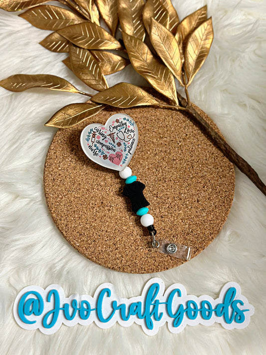 Heart Shape Nurse with Scrub Bead Badge Reel